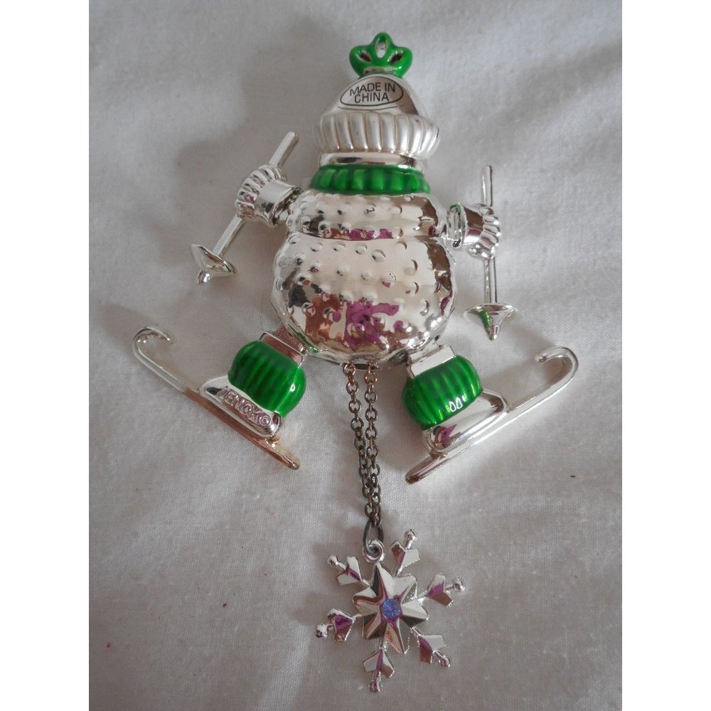 NIB LENOX Skiing Snowman Silver Hangning Ornament 4" Ornament RARE! - Picture 3 of 4